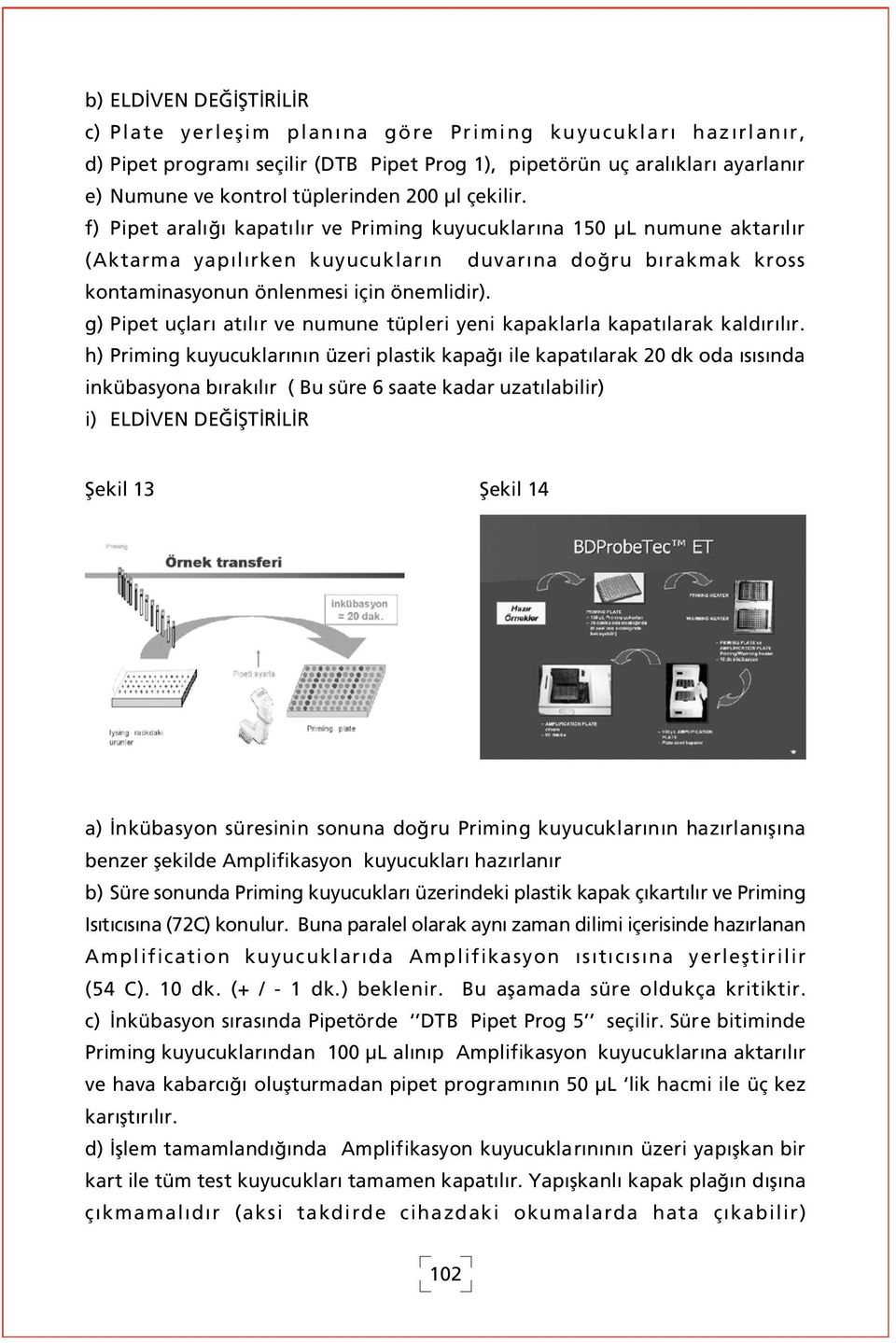 g) Pipet uçlar at l r ve numune tüpleri yeni kapaklarla kapat larak kald r l r.