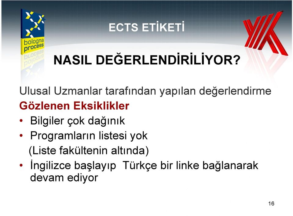 Eksiklikler Bilgiler çok dağınık Programların listesi yok