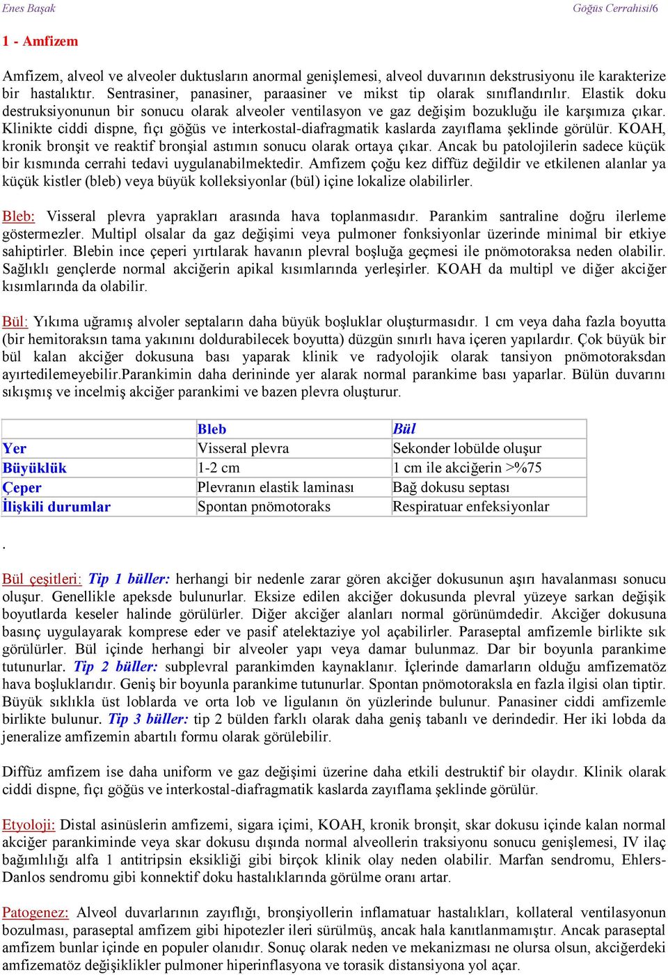 Klinikte ciddi dispne, fıçı göğüs ve interkostal-diafragmatik kaslarda zayıflama şeklinde görülür. KOAH, kronik bronşit ve reaktif bronşial astımın sonucu olarak ortaya çıkar.