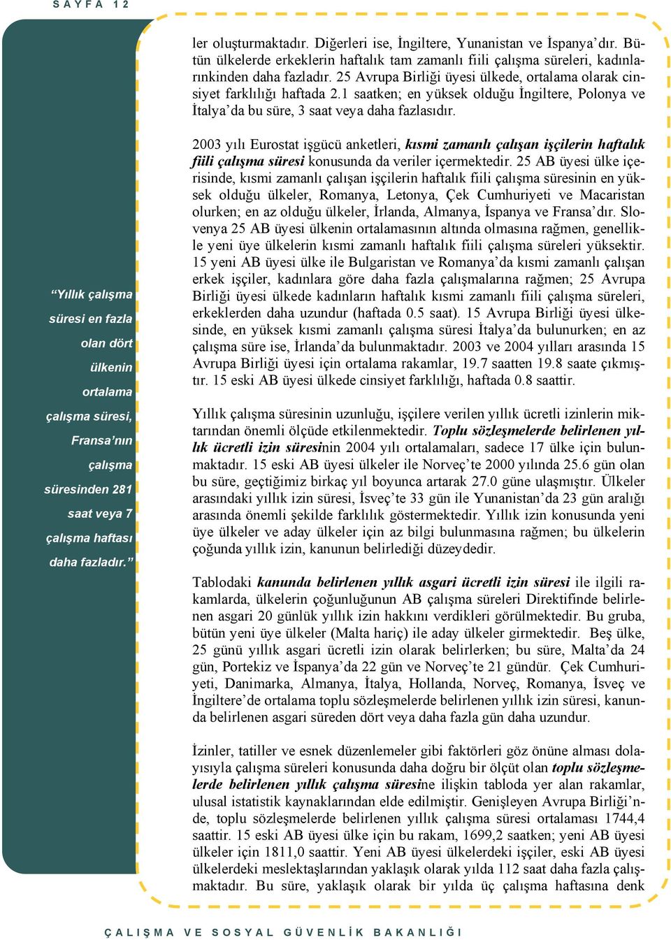 Yıllık çalışma süresi en fazla olan dört ülkenin ortalama çalışma süresi, Fransa nın çalışma süresinden 281 saat veya 7 çalışma haftası daha fazladır.