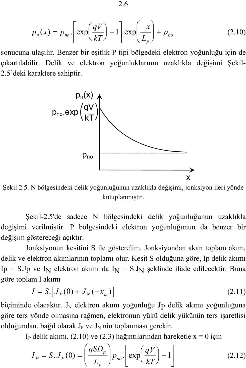 P bölgesideki elekto youluuu da beze bi deiim gösteecei açıktı. Joksiyou kesitii ile gösteelim. Joksiyoda aka tolam akım, delik ve elekto akımlaıı tolamı olu. Kesit olduua göe, I delik akımı I =.