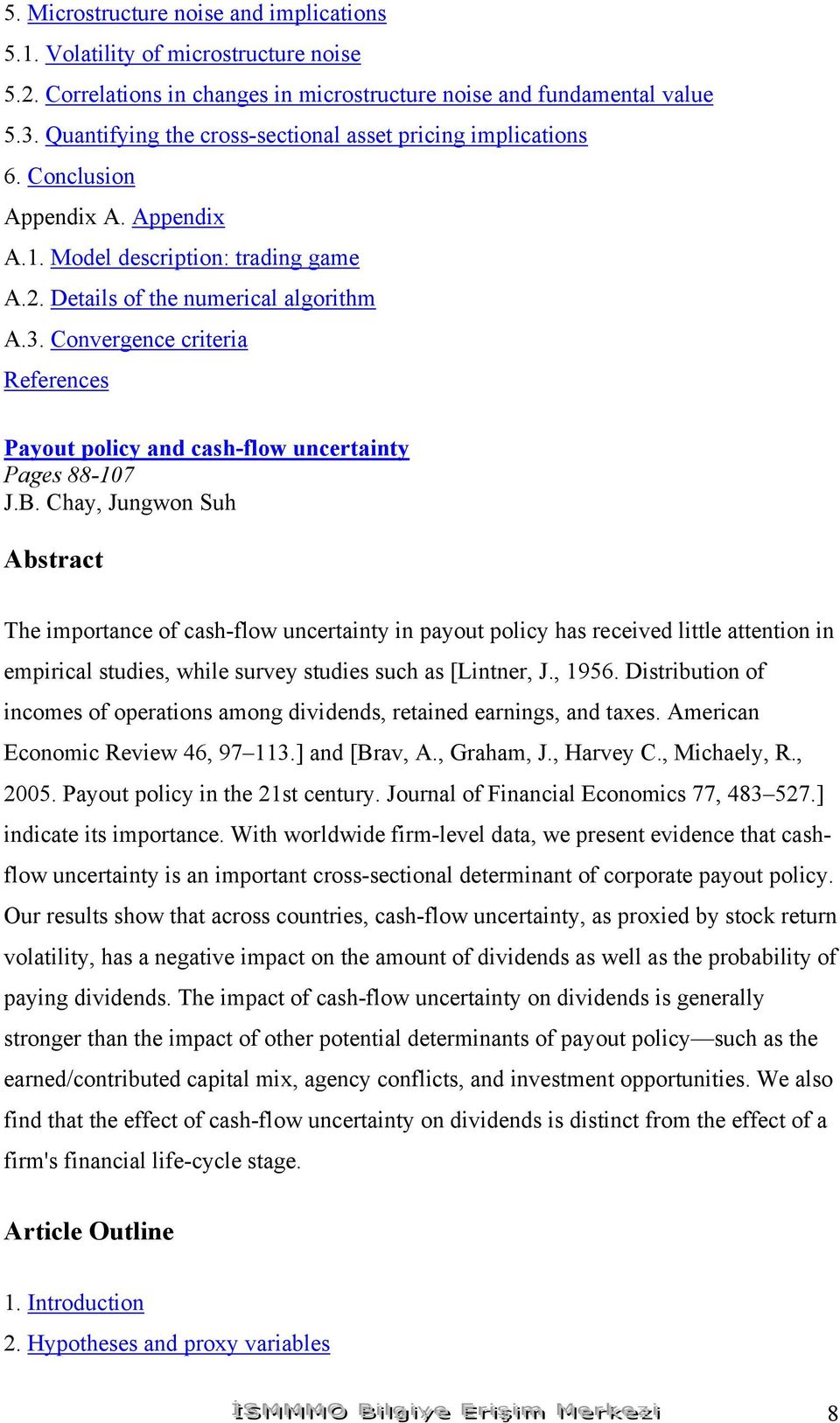 Convergence criteria Payout policy and cash-flow uncertainty Pages 88-107 J.B.