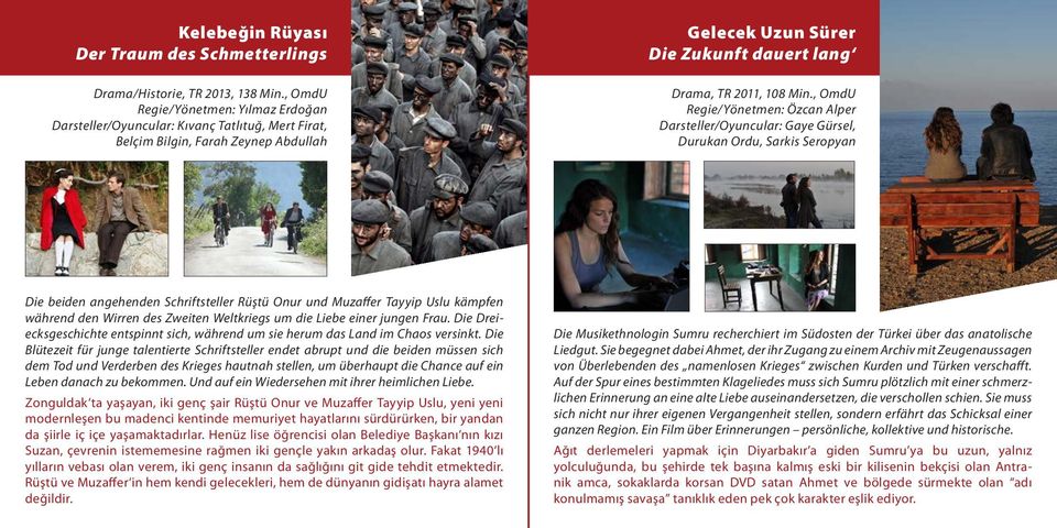 , OmdU Regie/Yönetmen: Özcan Alper Darsteller/Oyuncular: Gaye Gürsel, Durukan Ordu, Sarkis Seropyan Die beiden angehenden Schriftsteller Rüştü Onur und Muzaffer Tayyip Uslu kämpfen während den Wirren