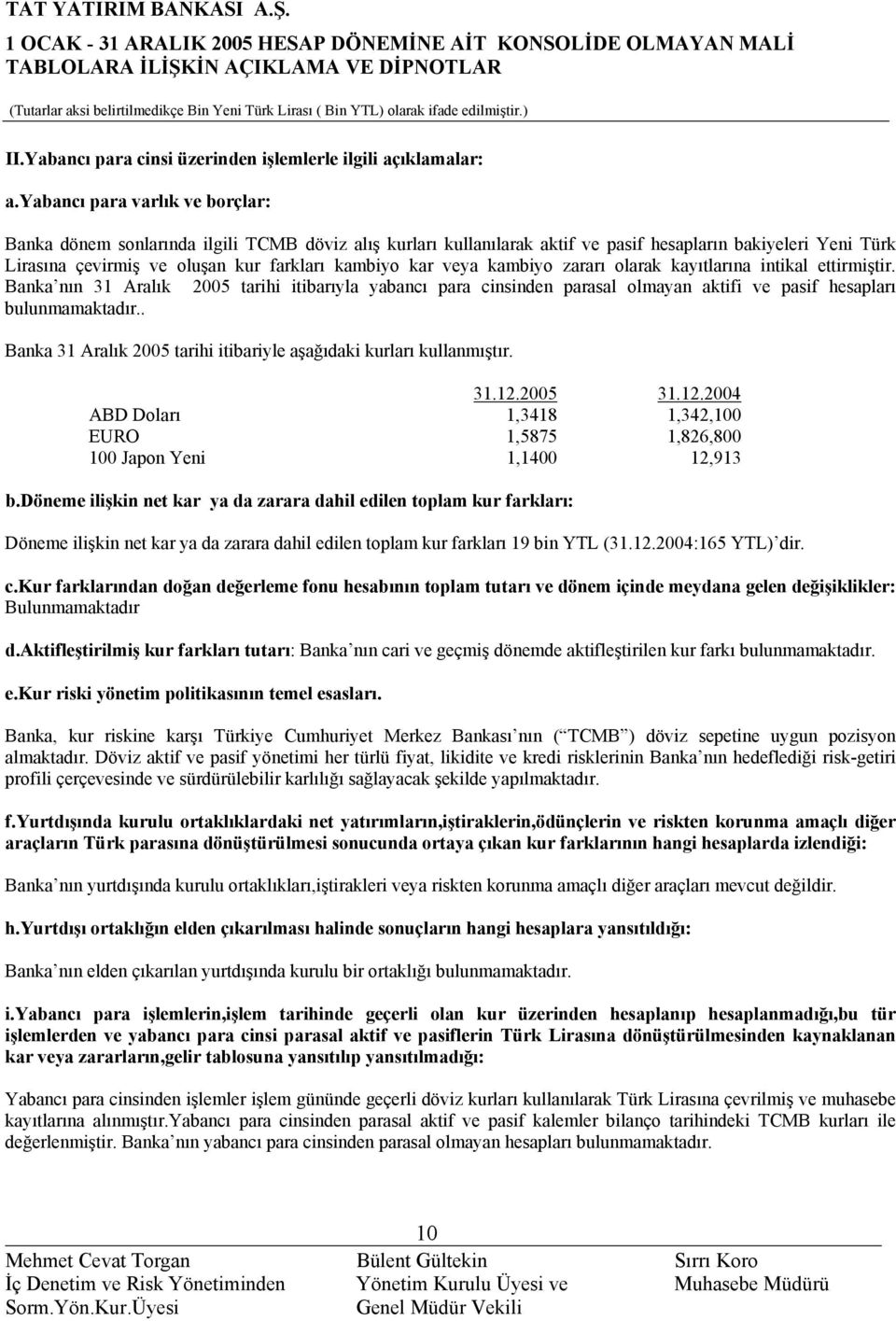 veya kambiyo zararı olarak kayıtlarına intikal ettirmiştir. Banka nın 31 Aralık 2005 tarihi itibarıyla yabancı para cinsinden parasal olmayan aktifi ve pasif hesapları bulunmamaktadır.