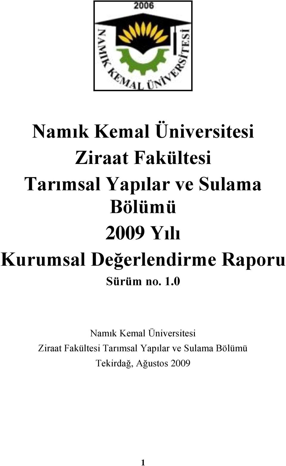 Raporu Sürüm no. 1.