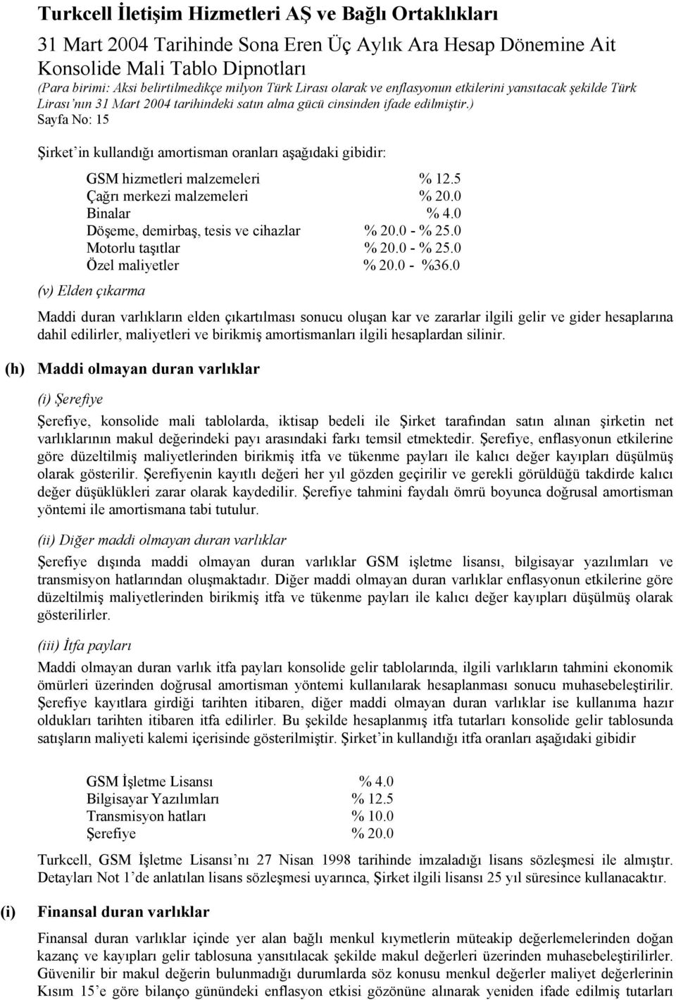 0 (v) Elden çıkarma Maddi duran varlıkların elden çıkartılması sonucu oluşan kar ve zararlar ilgili gelir ve gider hesaplarına dahil edilirler, maliyetleri ve birikmiş amortismanları ilgili