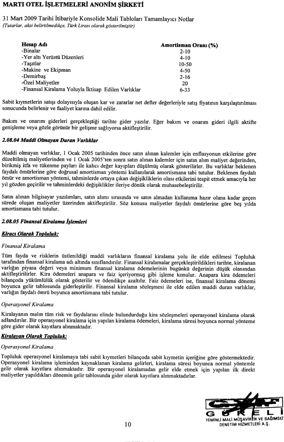 olu~an kar ve zararlar net defter degerleriyle satl~ fiyatmm kar~i1a~tmlmasl sonucunda belirlenir ve faaliyet karma dahil edilir. Baklm ve onarlm giderleri ger~ekle~tigi tarihte gider yazi1rr.