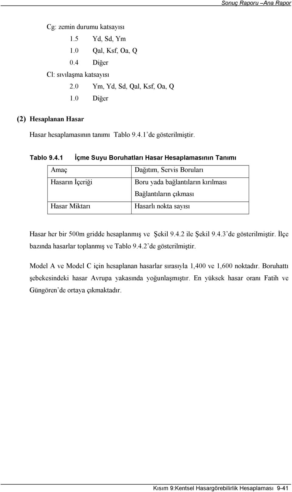 1 İçme Suyu Boruhatları Hasar Hesaplamasının Tanımı Amaç Dağıtım, Servis Boruları Hasarın İçeriği Boru yada bağlantıların kırılması Bağlantıların çıkması Hasar Miktarı Hasarlı nokta sayısı Hasar her