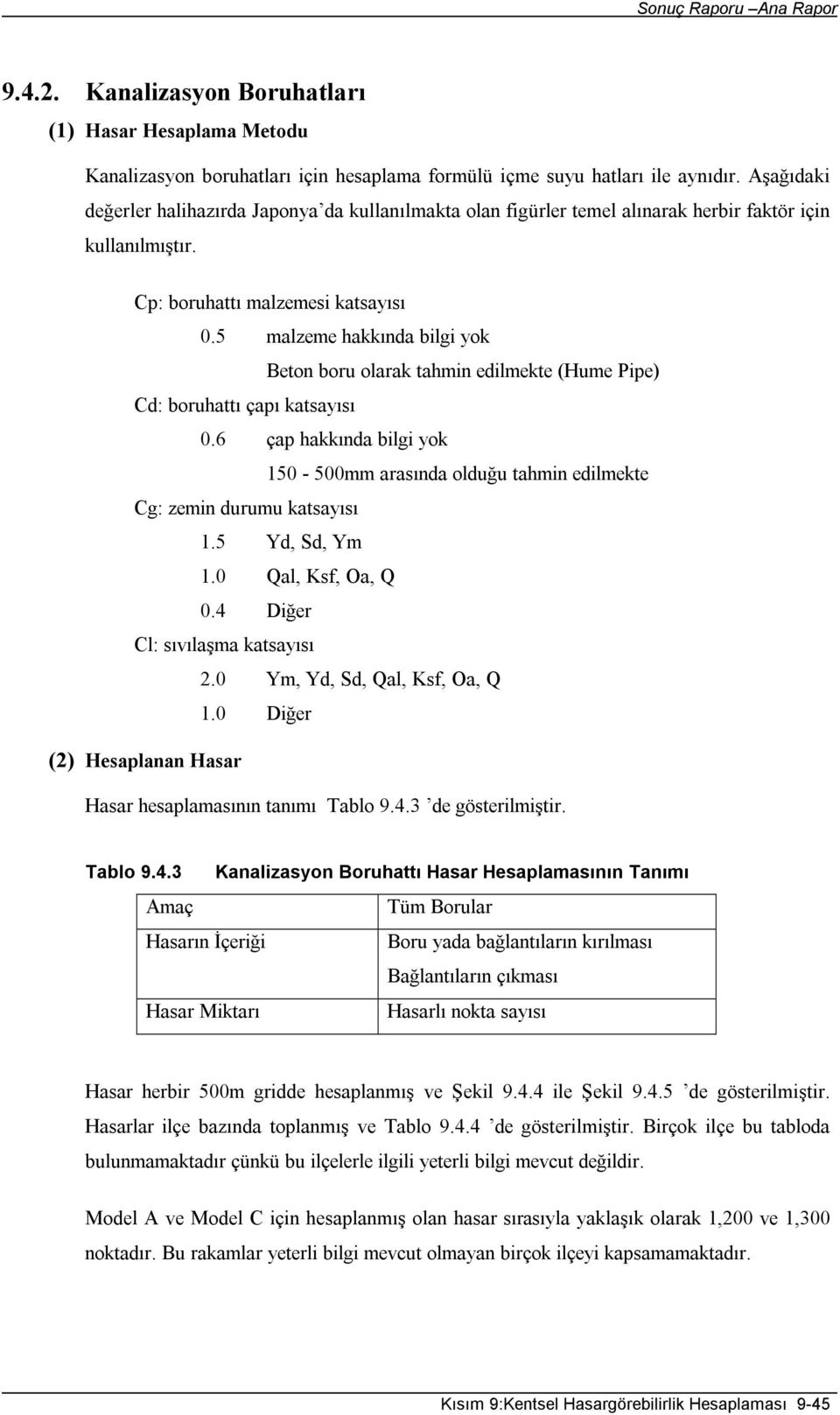 5 malzeme hakkında bilgi yok Beton boru olarak tahmin edilmekte (Hume Pipe) Cd: boruhattı çapı katsayısı 0.