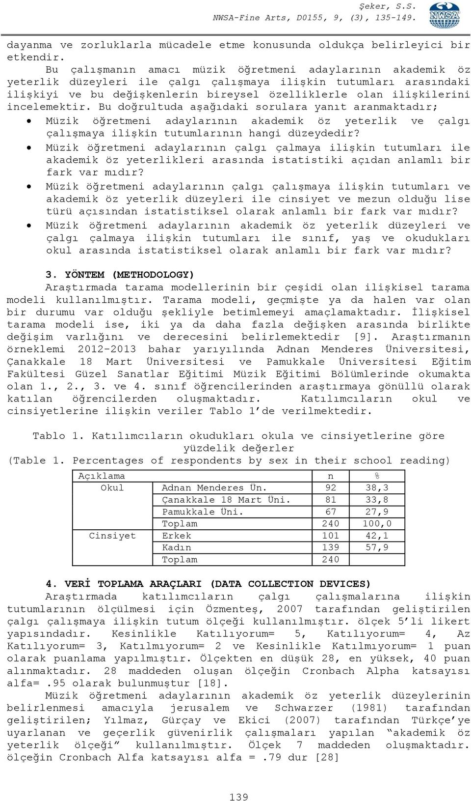 incelemektir. Bu doğrultuda aşağıdaki sorulara yanıt aranmaktadır; Müzik öğretmeni adaylarının akademik öz yeterlik ve çalgı çalışmaya ilişkin tutumlarının hangi düzeydedir?