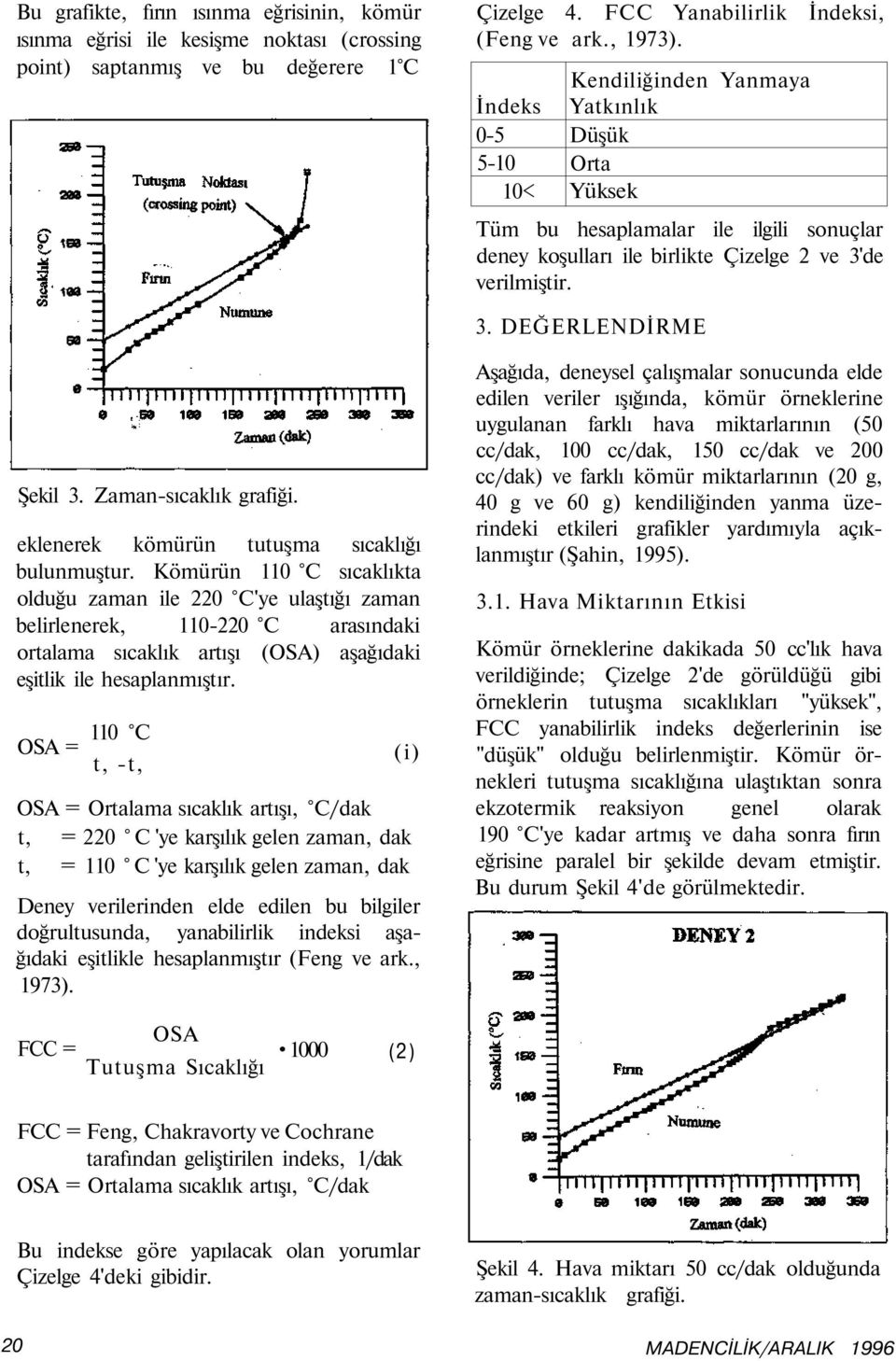 Zaman-sıcaklık grafiği. eklenerek kömürün tutuşma sıcaklığı bulunmuştur.