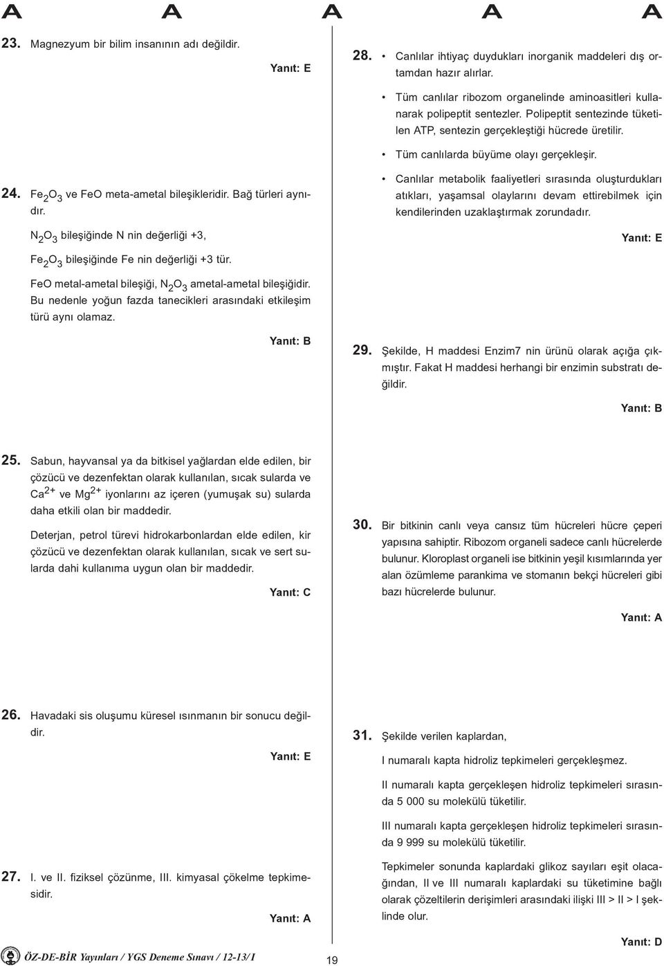 24. Fe 2 O ve FeO meta-ametal bileþikleridir. Bað türleri aynýdýr.