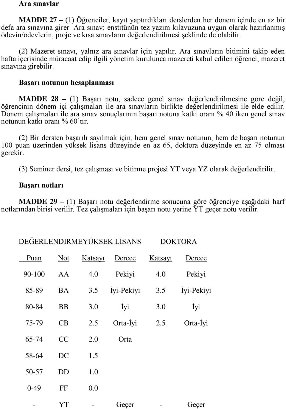 (2) Mazeret sınavı, yalnız ara sınavlar için yapılır.