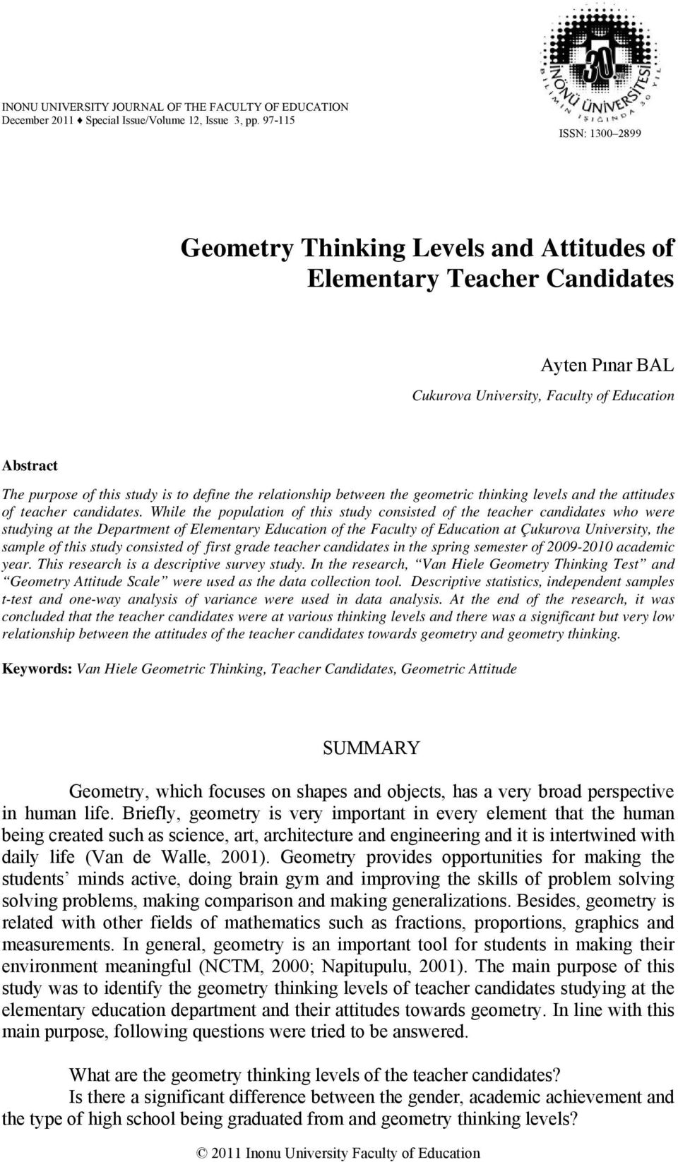 define the relationship between the geometric thinking levels and the attitudes of teacher candidates.