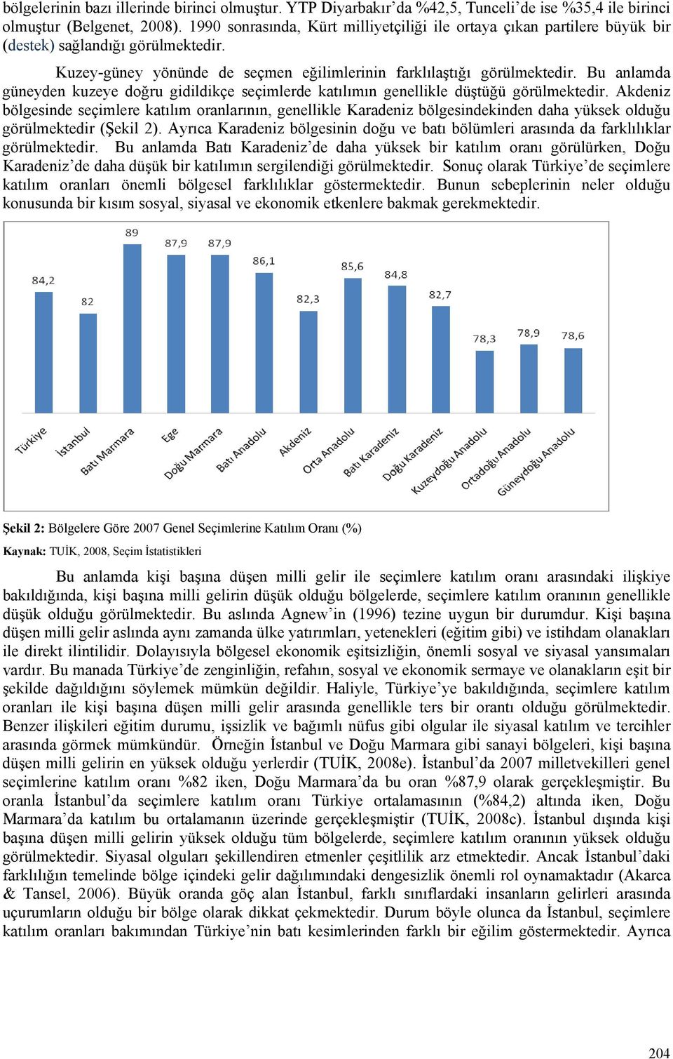 Bu anlamda güneyden kuzeye doğru gidildikçe seçimlerde katılımın genellikle düştüğü görülmektedir.