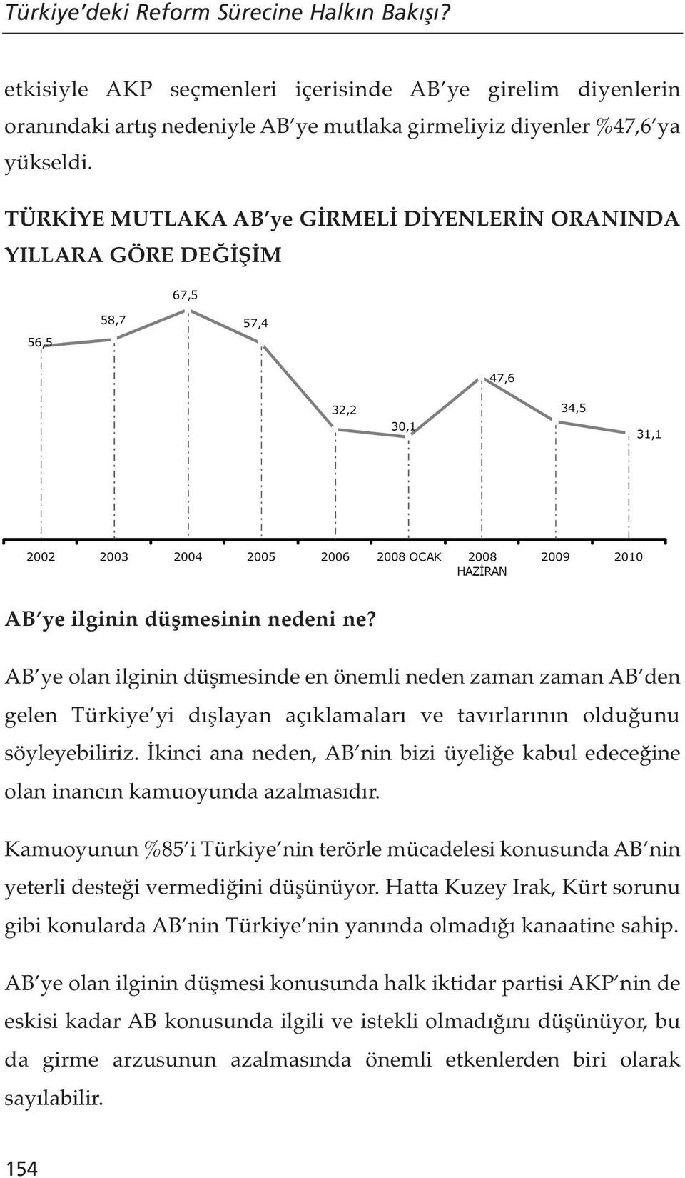 AB ye olan ilginin düşmesinde en önemli neden zaman zaman AB den gelen Türkiye yi dışlayan açıklamaları ve tavırlarının olduğunu söyleyebiliriz.