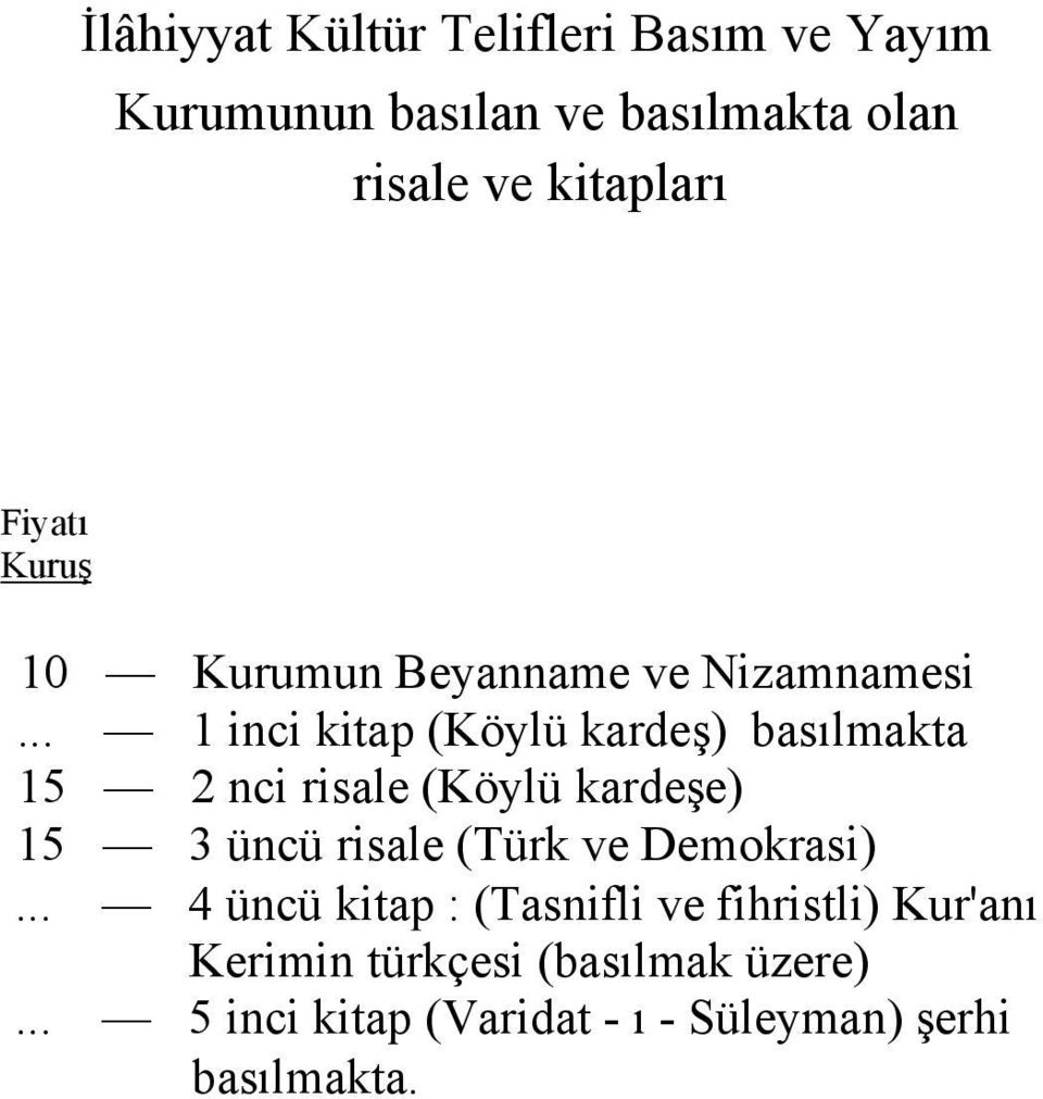 .. 1 inci kitap (Köylü kardeş) basılmakta 15 2 nci risale (Köylü kardeşe) 15 3 üncü risale (Türk ve