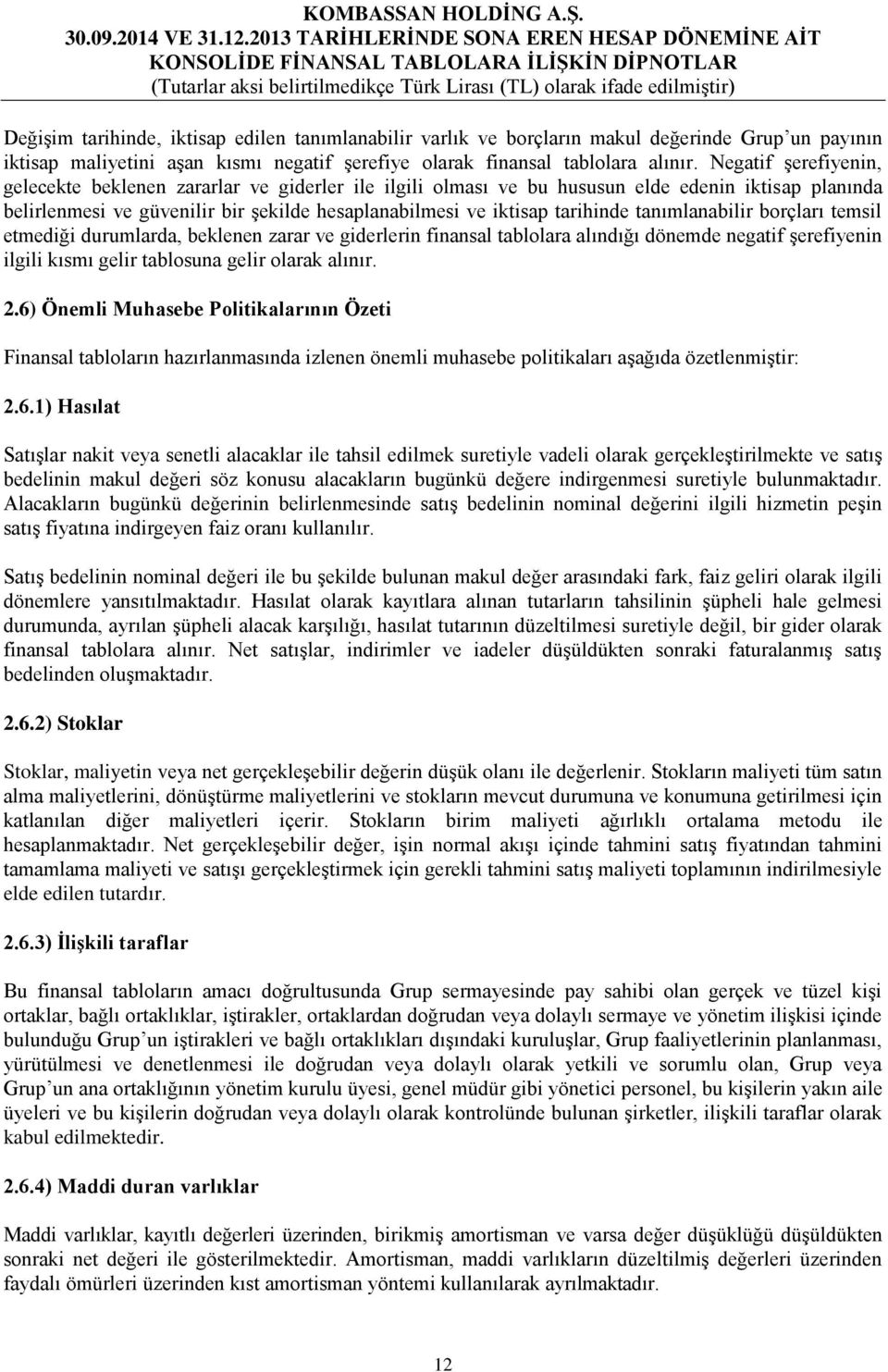 tanımlanabilir borçları temsil etmediği durumlarda, beklenen zarar ve giderlerin finansal tablolara alındığı dönemde negatif şerefiyenin ilgili kısmı gelir tablosuna gelir olarak alınır. 2.