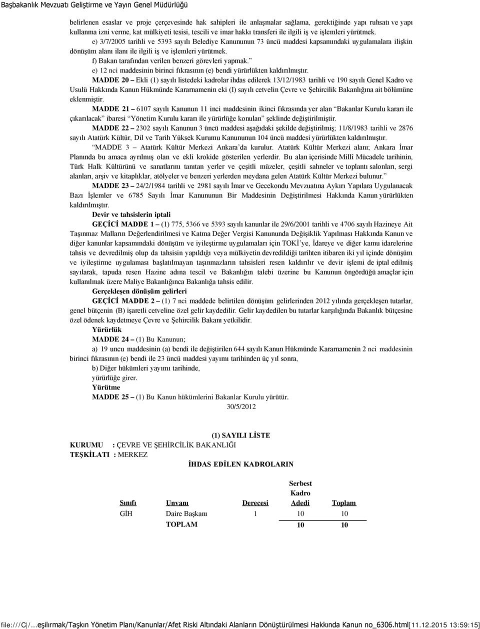 f) Bakan tarafından verilen benzeri görevleri yapmak. e) 12 nci maddesinin birinci fıkrasının (e) bendi yürürlükten kaldırılmıştır.