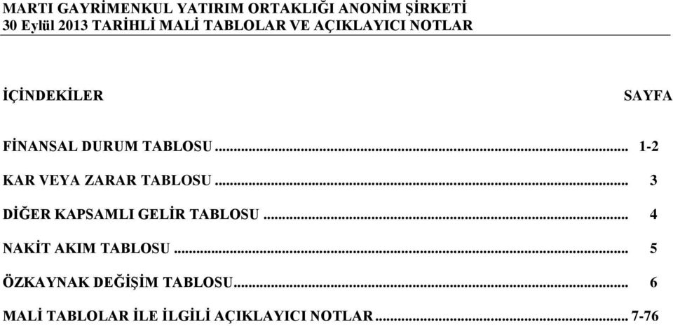 .. 3 DİĞER KAPSAMLI GELİR TABLOSU... 4 NAKİT AKIM TABLOSU.