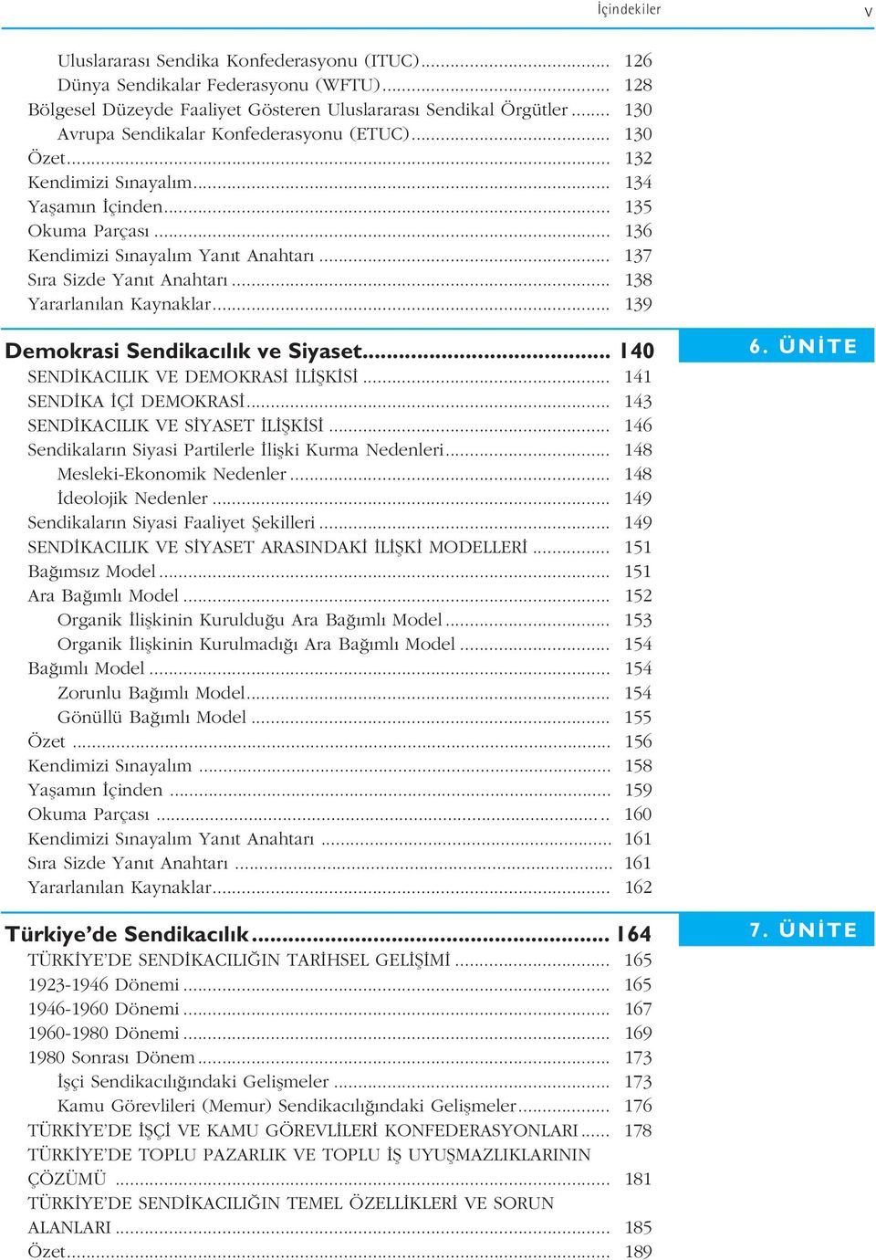 .. 138 Yararlan lan Kaynaklar... 139 Demokrasi Sendikac l k ve Siyaset... 140 SEND KACILIK VE DEMOKRAS L fik S... 141 SEND KA Ç DEMOKRAS... 143 SEND KACILIK VE S YASET L fik S.