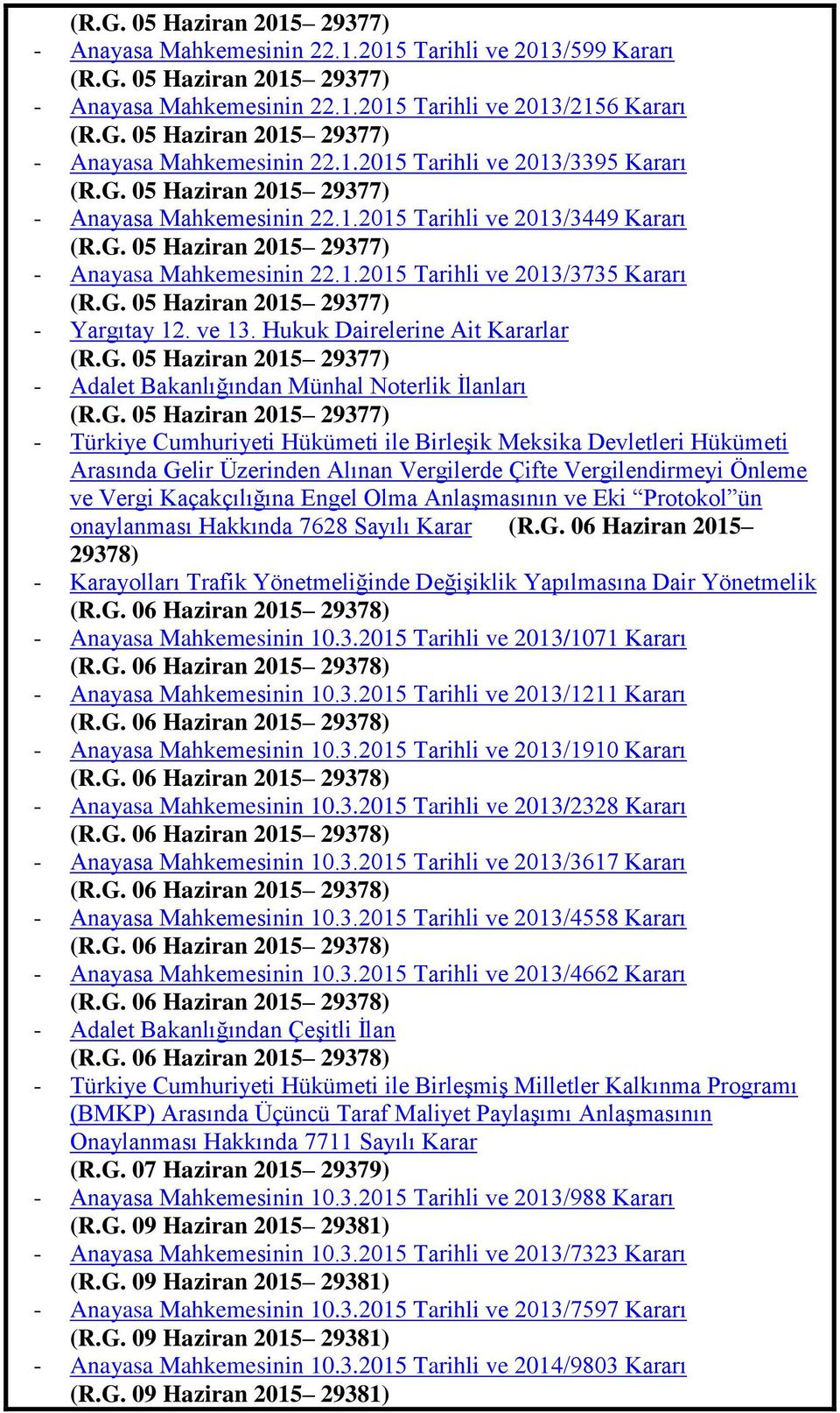 ve 13. Hukuk Dairelerine Ait Kararlar (R.G.