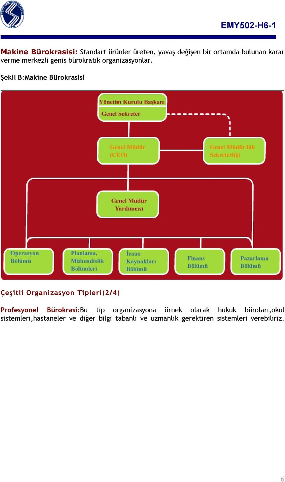 Şekil B:Makine Bürokrasisi Çeşitli Organizasyon Tipleri(2/4) Profesyonel Bürokrasi:Bu tip