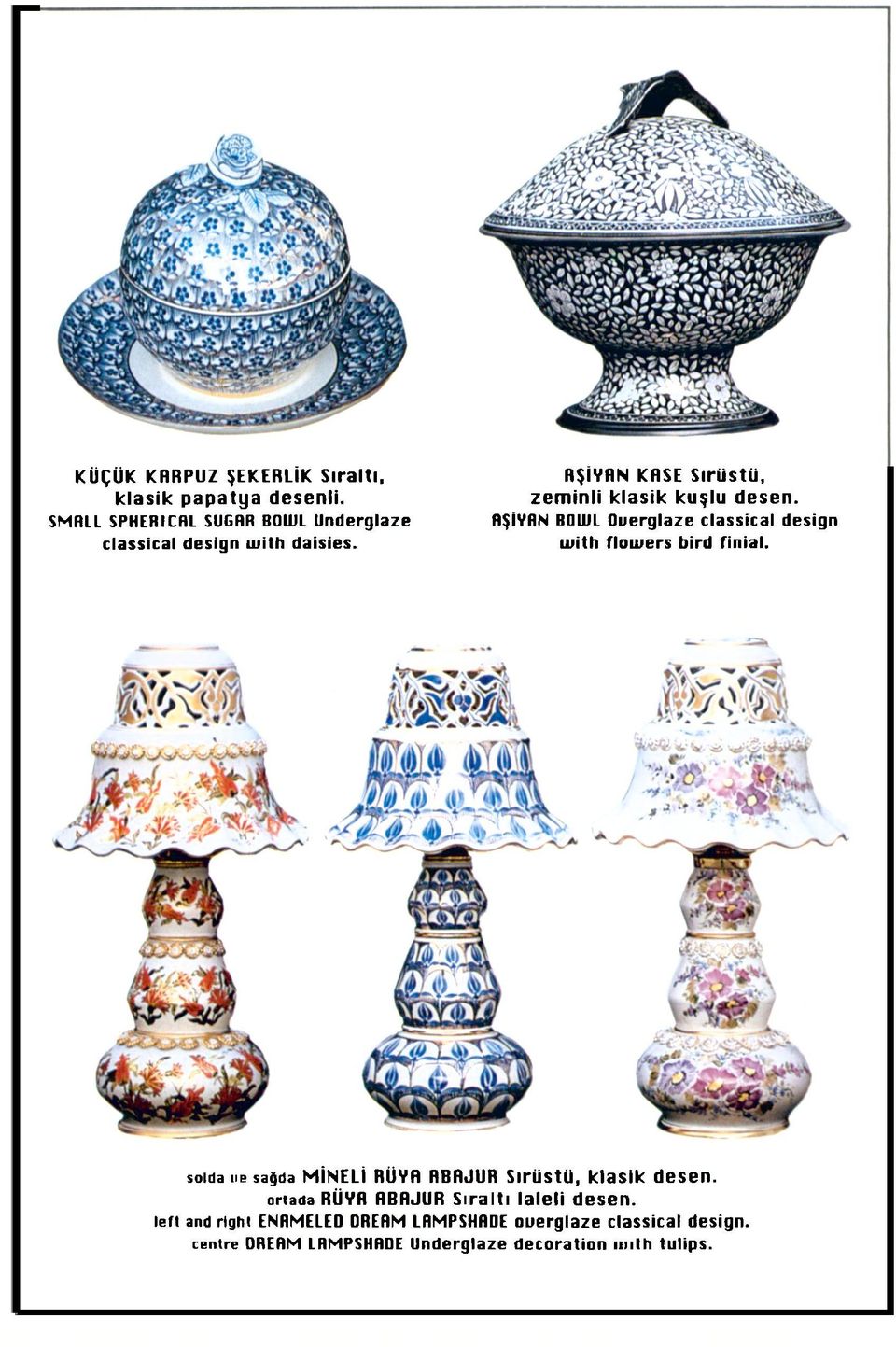 RŞİVRN KRSE Sırüstü, zeminli klasik kuşlu desen. RŞİVRN BOLLU Ouerglaze classical design with flowers bird finial.