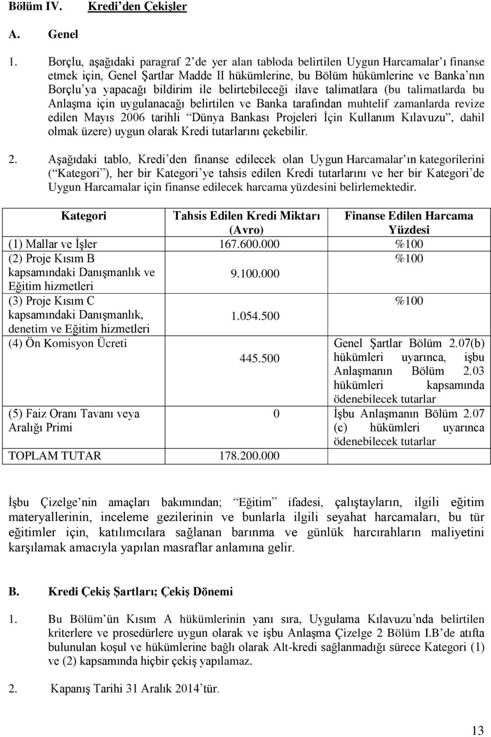 ile belirtebileceği ilave talimatlara (bu talimatlarda bu Anlaşma için uygulanacağı belirtilen ve Banka tarafından muhtelif zamanlarda revize edilen Mayıs 2006 tarihli Dünya Bankası Projeleri İçin