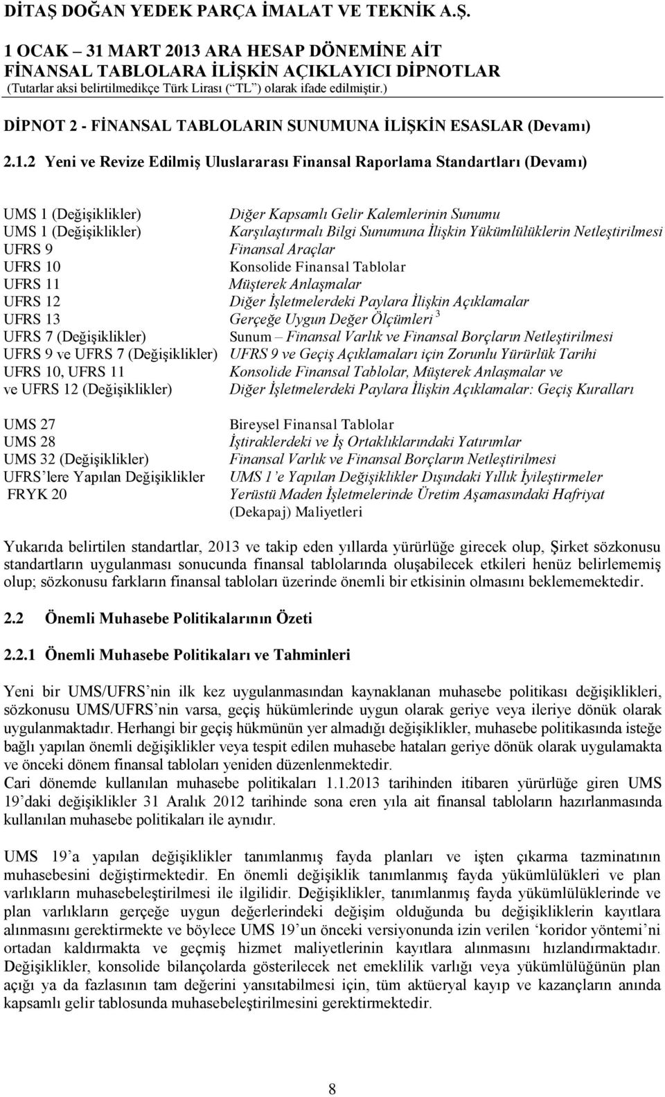 İlişkin Yükümlülüklerin Netleştirilmesi UFRS 9 Finansal Araçlar UFRS 10 Konsolide Finansal Tablolar UFRS 11 Müşterek Anlaşmalar UFRS 12 Diğer İşletmelerdeki Paylara İlişkin Açıklamalar UFRS 13