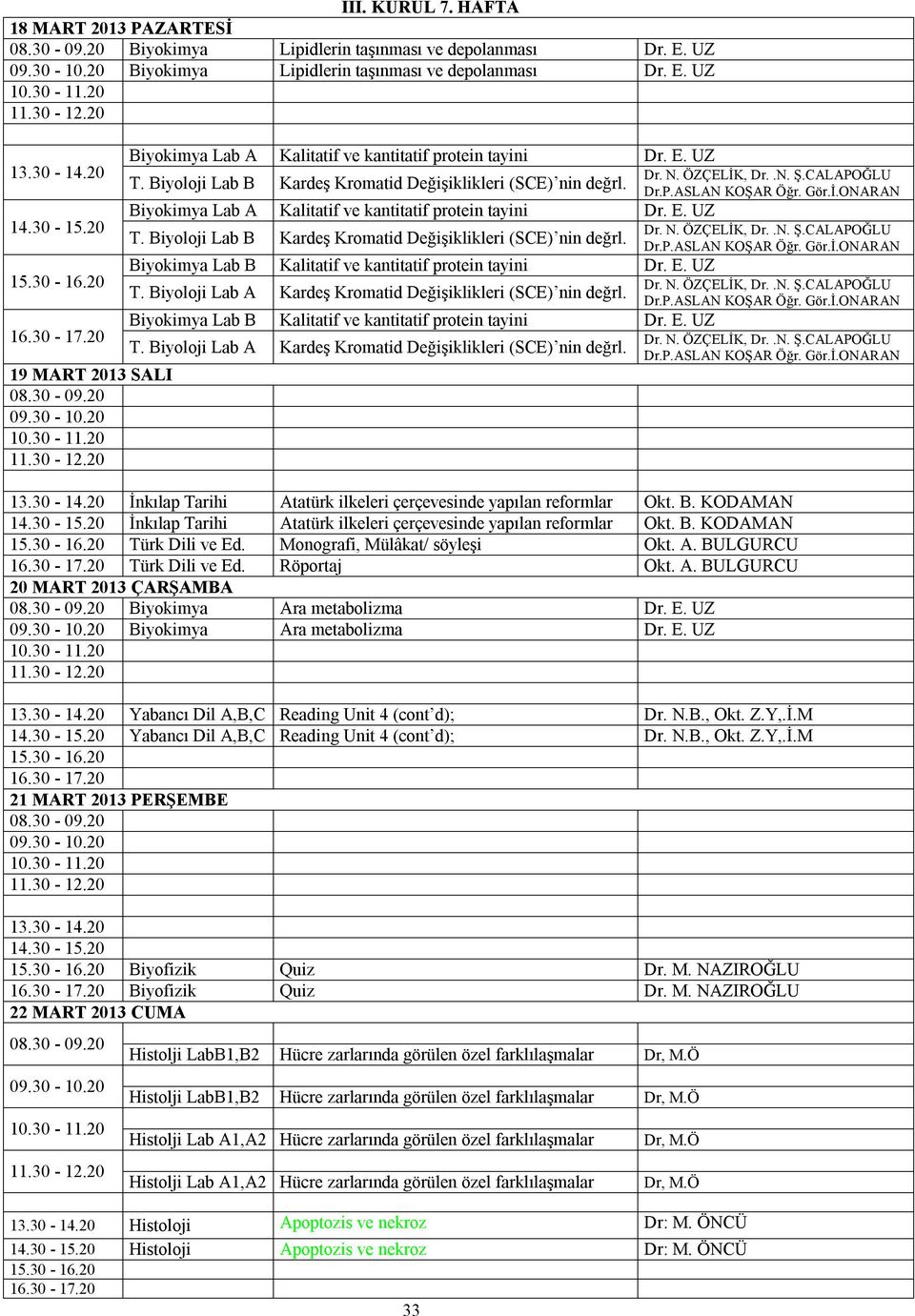 T. Biyoloji Lab A Kardeş Kromatid Değişiklikleri (SCE) nin değrl. İnkılap Tarihi Atatürk ilkeleri çerçevesinde yapılan reformlar Okt. B. KODAMAN İnkılap Tarihi Atatürk ilkeleri çerçevesinde yapılan reformlar Okt.