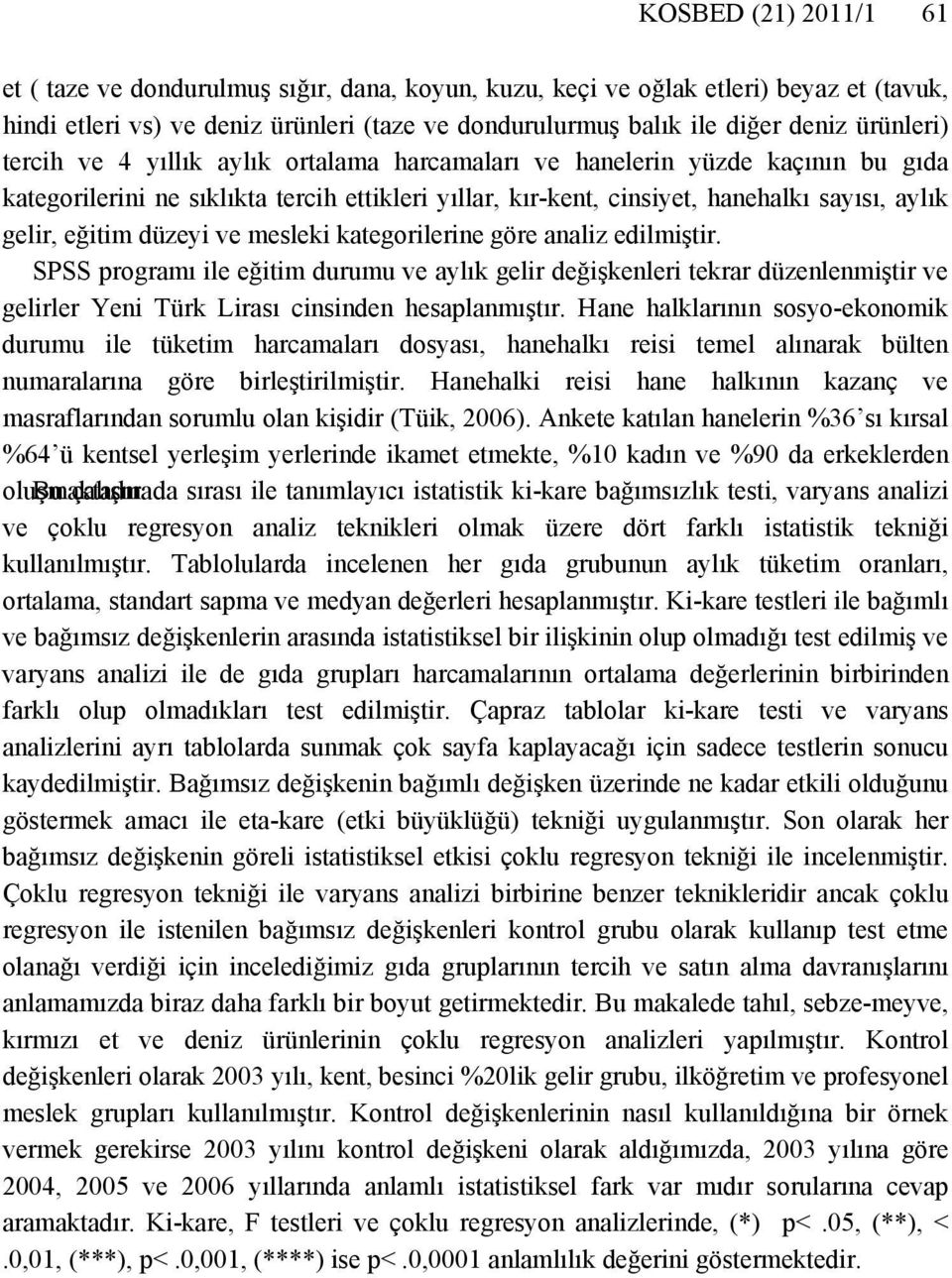 eğitim düzeyi ve mesleki kategorilerine göre analiz edilmiştir. SPSS programı ile eğitim durumu ve aylık gelir değişkenleri tekrar düzenlenmiştir ve gelirler Yeni Türk Lirası cinsinden hesaplanmıştır.