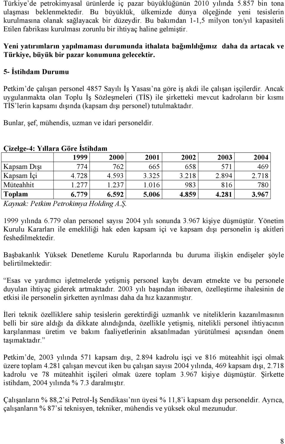 Bu bakımdan 1-1,5 milyon ton/yıl kapasiteli Etilen fabrikası kurulması zorunlu bir ihtiyaç haline gelmiştir.