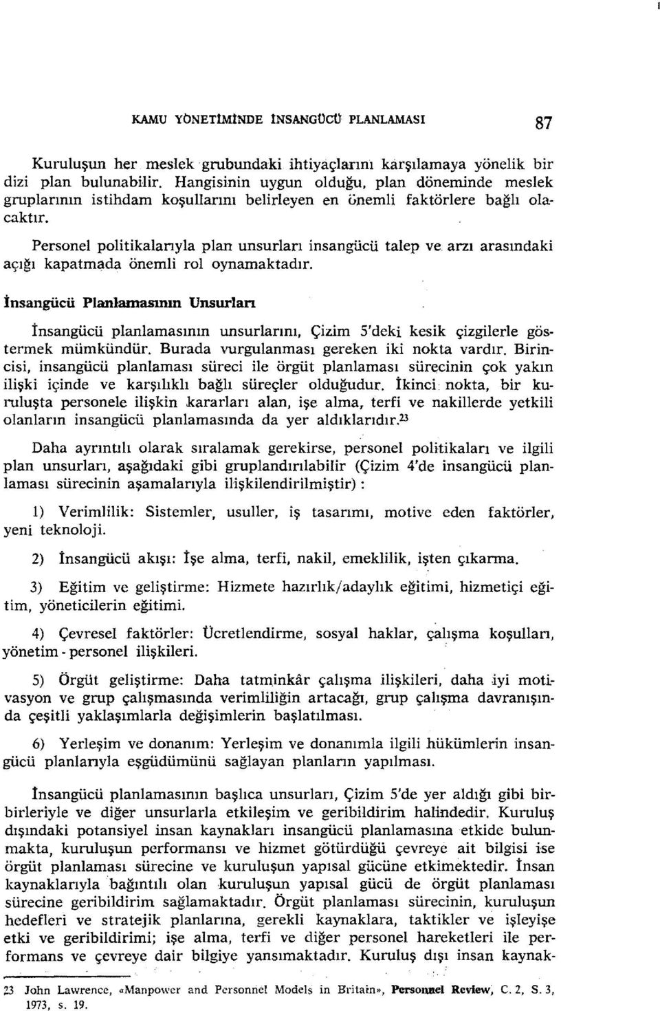 arzı kapatmada öneml roloynamaktadır. arasındak İnsangücü Planlamasının Unsurlan İnsangücü planlamasının unsurlarını, Çzm S'dek kesk çzglerle göstermek mümkündür.