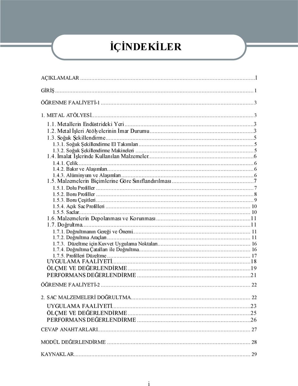 ..6 1.5. Malzemelerin Biçimlerine Göre Sınıflandırılması...7 1.5.1. Dolu Profiller...7 1.5.2. Boru Profiller...8 1.5.3. Boru Çeşitleri...9 1.5.4. Açık Sac Profilleri... 10 1.5.5. Saclar... 10 1.6. Malzemelerin Depolanması ve Korunması.