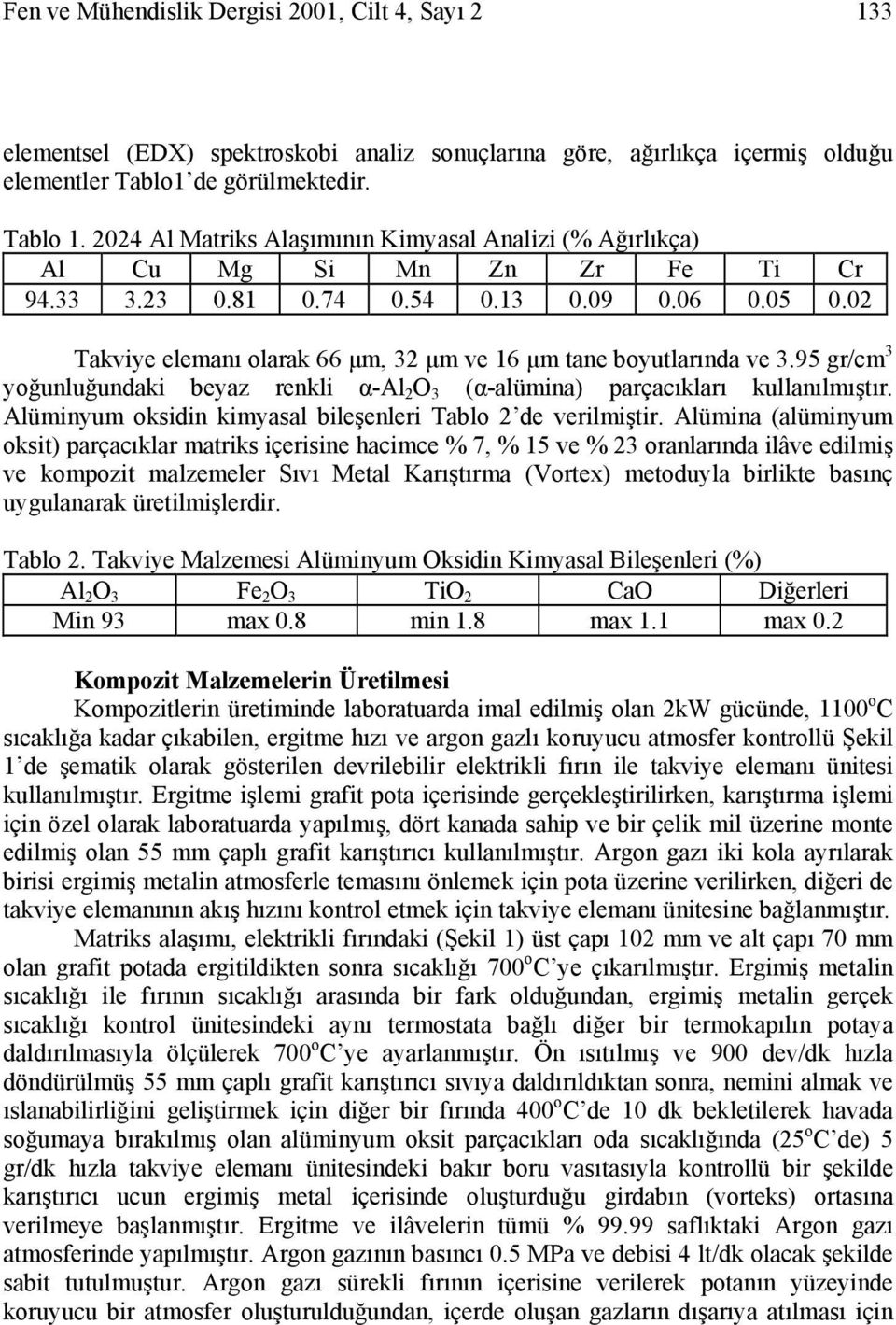 02 Takviye elemanı olarak 66 µm, 32 µm ve 16 µm tane boyutlarında ve 3.95 gr/cm 3 yoğunluğundaki beyaz renkli α-al 2 O 3 (α-alümina) parçacıkları kullanılmıştır.