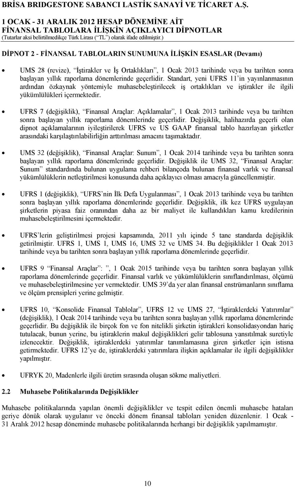 UFRS 7 (değişiklik), Finansal Araçlar: Açıklamalar, 1 Ocak 2013 tarihinde veya bu tarihten sonra başlayan yıllık raporlama dönemlerinde geçerlidir.