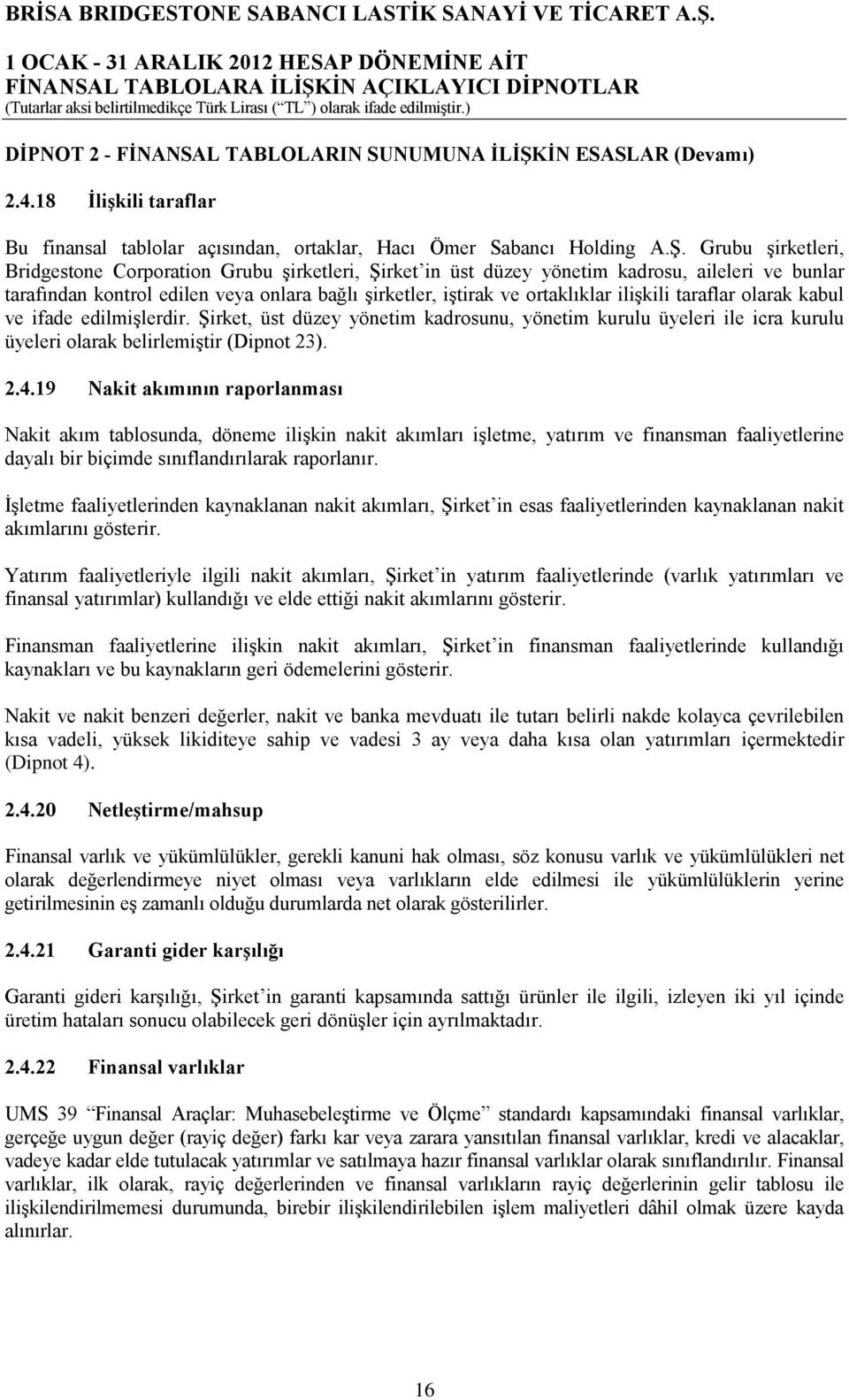 Grubu şirketleri, Bridgestone Corporation Grubu şirketleri, Şirket in üst düzey yönetim kadrosu, aileleri ve bunlar tarafından kontrol edilen veya onlara bağlı şirketler, iştirak ve ortaklıklar