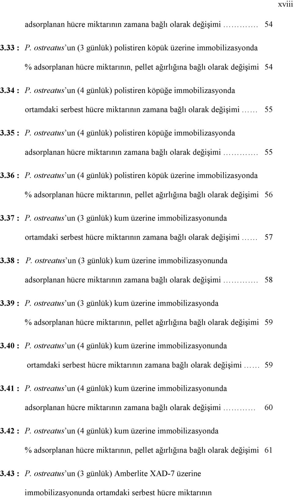 ostreatus un (4 günlük) polistiren köpüğe immobilizasyonda ortamdaki serbest hücre miktarının zamana bağlı olarak değişimi 55 3.35 : P.