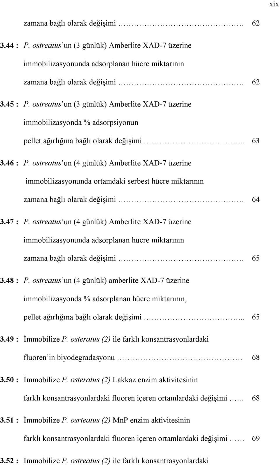 ostreatus un (4 günlük) Amberlite XAD-7 üzerine immobilizasyonunda ortamdaki serbest hücre miktarının zamana bağlı olarak değişimi 64 3.47 : P.