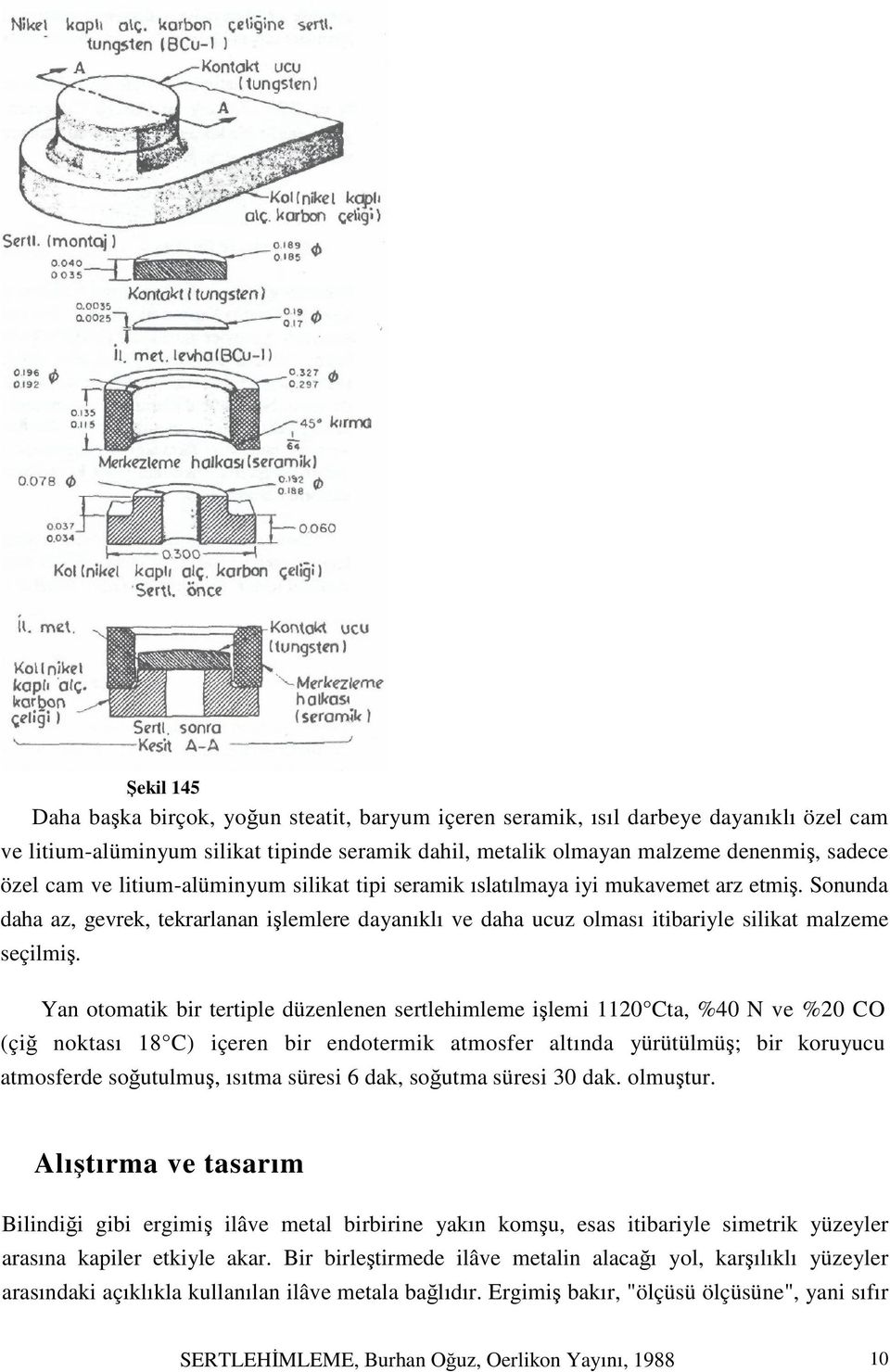 Yan otomatik bir tertiple düzenlenen sertlehimleme işlemi 1120 Cta, %40 N ve %20 CO (çiğ noktası 18 C) içeren bir endotermik atmosfer altında yürütülmüş; bir koruyucu atmosferde soğutulmuş, ısıtma