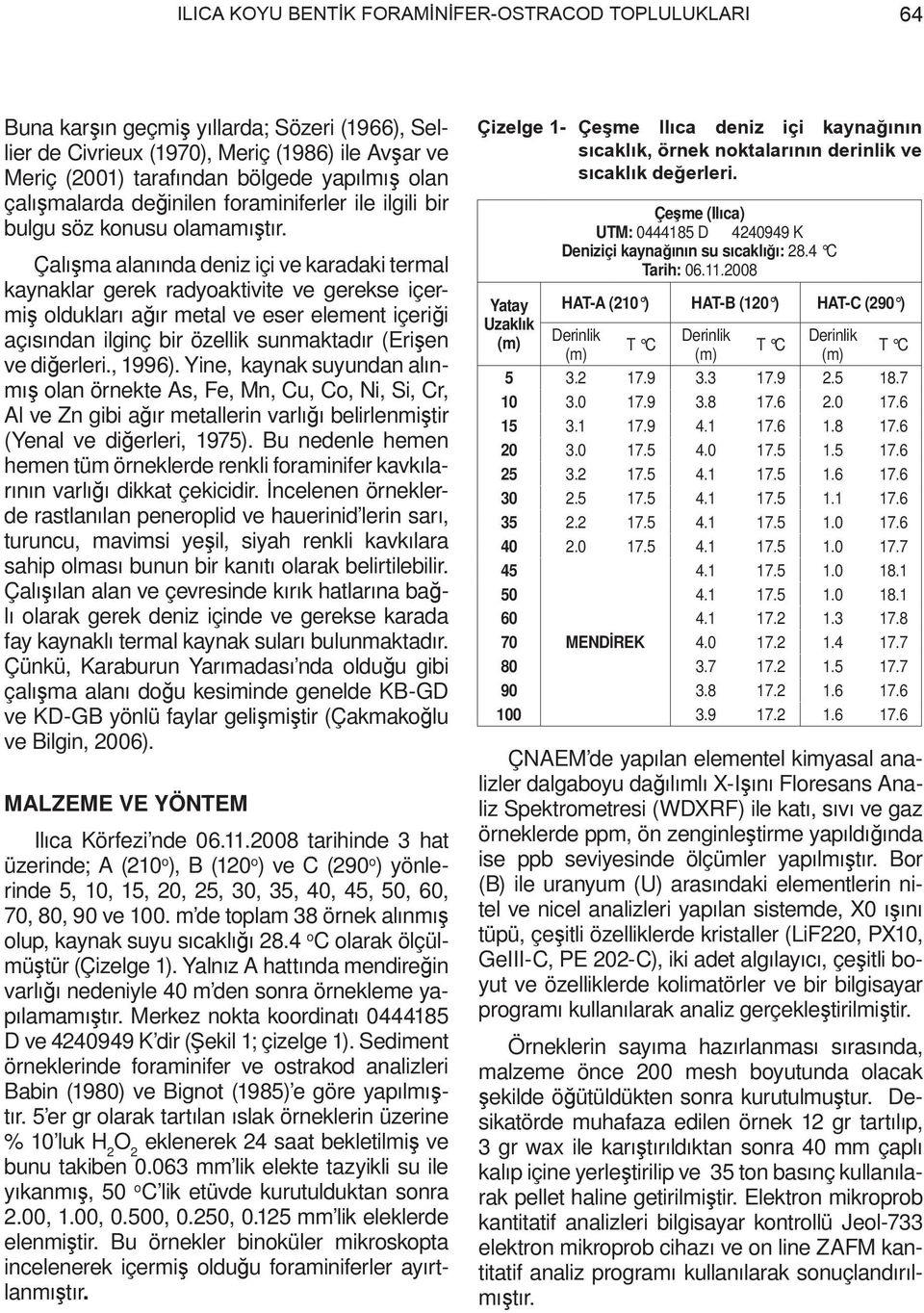 Çalışma alanında deniz içi ve karadaki termal kaynaklar gerek radyoaktivite ve gerekse içermiş oldukları ağır metal ve eser element içeriği açısından ilginç bir özellik sunmaktadır (Erişen ve