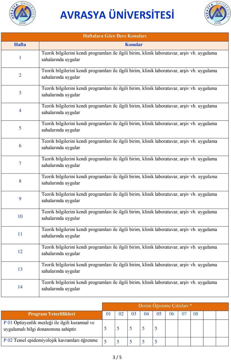 06 07 088 09 10 P 01 Optisyenlik mesleği ile ilgili kuramsal ve