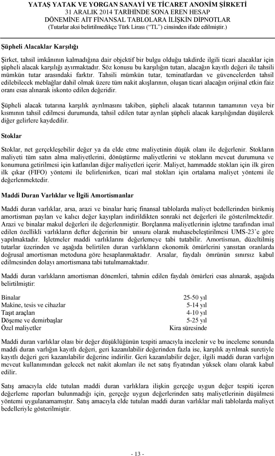 Tahsili mümkün tutar, teminatlardan ve güvencelerden tahsil edilebilecek meblağlar dahil olmak üzere tüm nakit akışlarının, oluşan ticari alacağın orijinal etkin faiz oranı esas alınarak iskonto