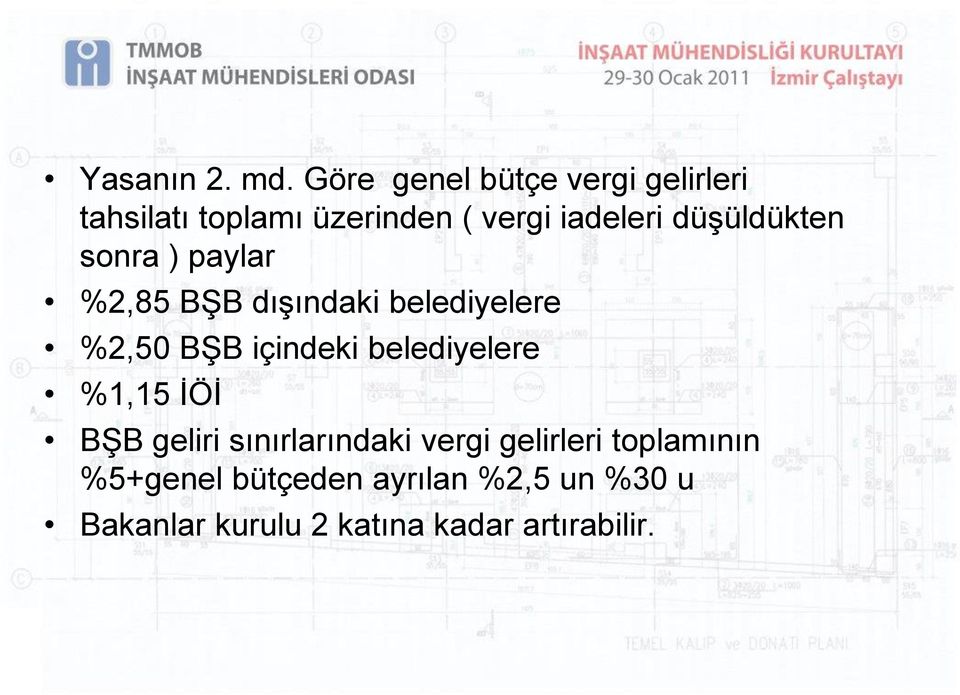 düşüldükten sonra ) paylar %2,85 BŞB dışındaki belediyelere %2,50 BŞB içindeki