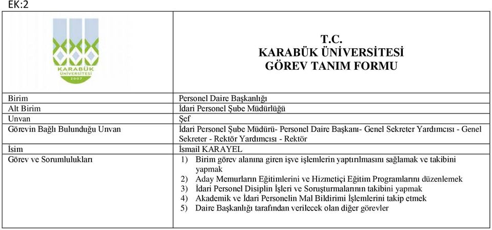 Memurların Eğitimlerini ve Hizmetiçi Eğitim Programlarını düzenlemek 3) İdari Personel Disiplin İşleri ve Soruşturmalarının takibini