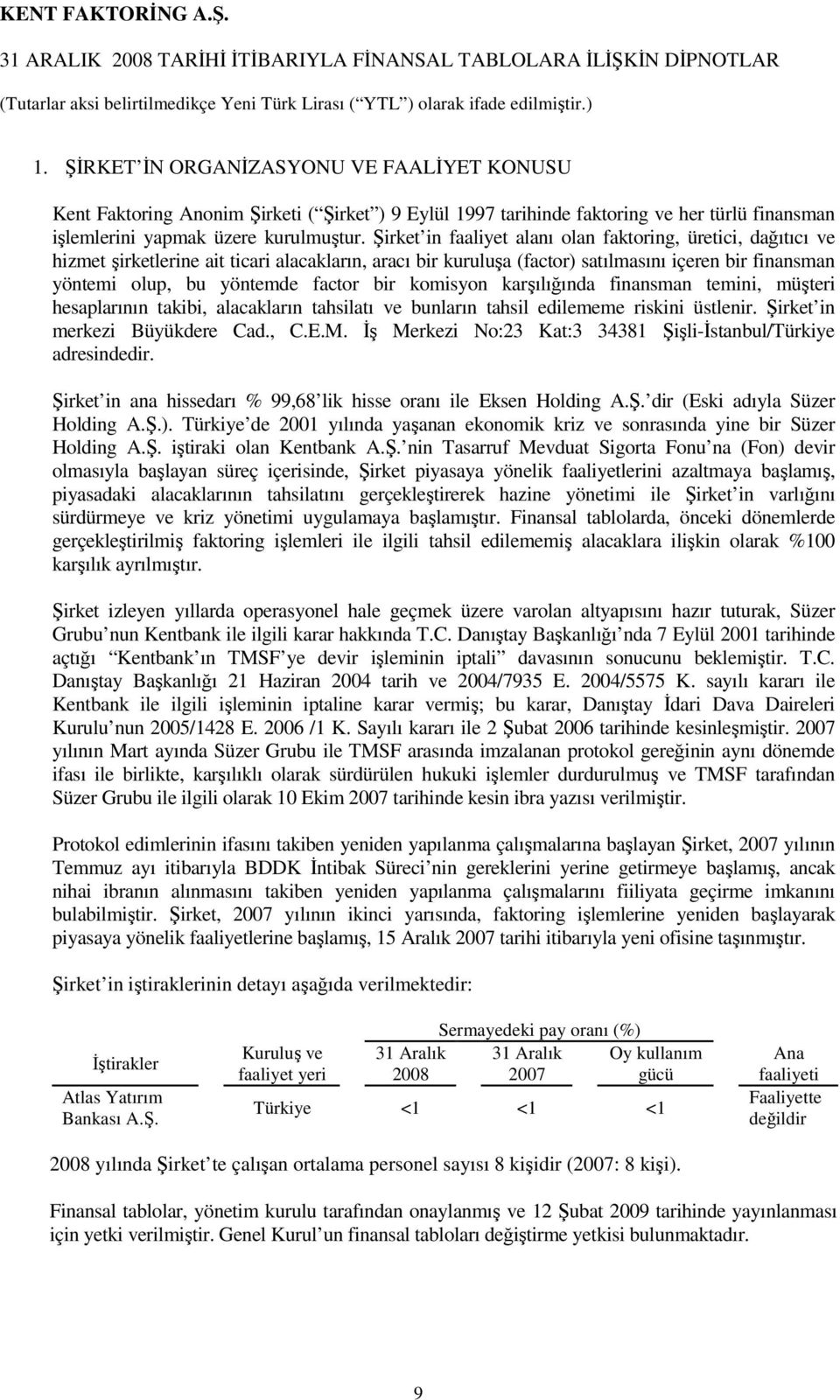 Şirket in faaliyet alanı olan faktoring, üretici, dağıtıcı ve hizmet şirketlerine ait ticari alacakların, aracı bir kuruluşa (factor) satılmasını içeren bir finansman yöntemi olup, bu yöntemde factor