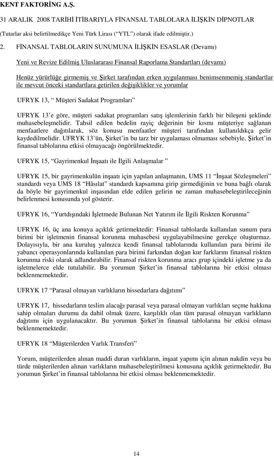 benimsenmemiş standartlar ile mevcut önceki standartlara getirilen değişiklikler ve yorumlar UFRYK 13, Müşteri Sadakat Programları UFRYK 13 e göre, müşteri sadakat programları satış işlemlerinin