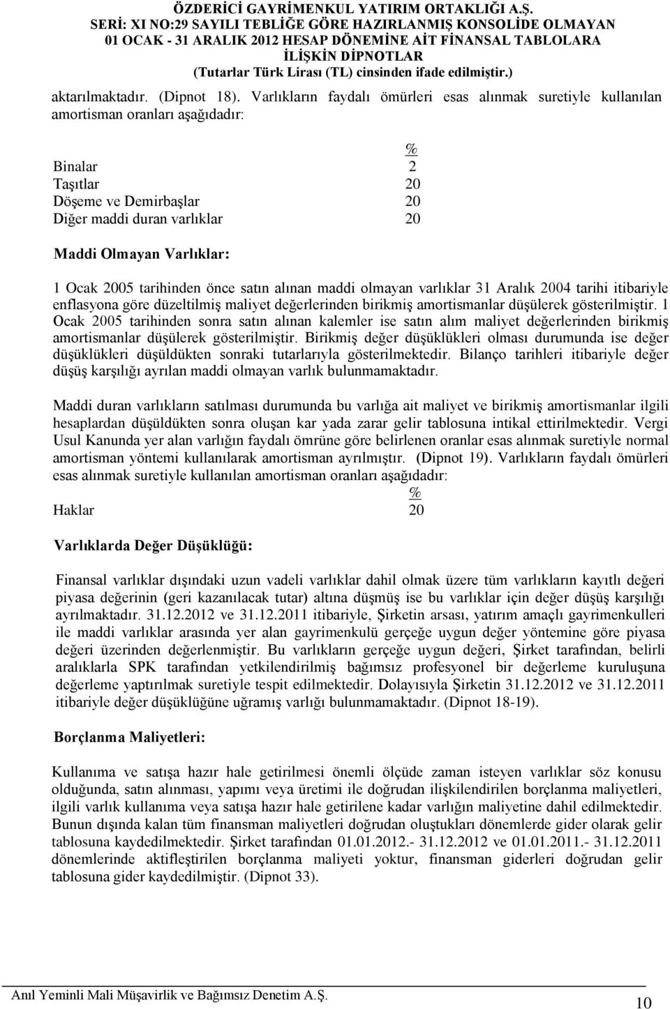 1 Ocak 2005 tarihinden önce satın alınan maddi olmayan varlıklar 31 Aralık 2004 tarihi itibariyle enflasyona göre düzeltilmiş maliyet değerlerinden birikmiş amortismanlar düşülerek gösterilmiştir.