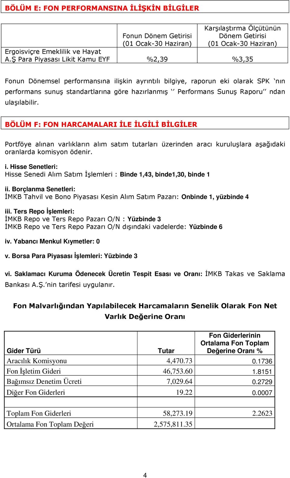 ndan ulaşılabilir. BÖLÜM F: FON HARCAMALARI ĐLE ĐLGĐLĐ BĐLGĐLER Portföye alınan varlıkların alım satım tutarları üzerinden aracı kuruluşlara aşağıdaki oranlarda komisyon ödenir. i.